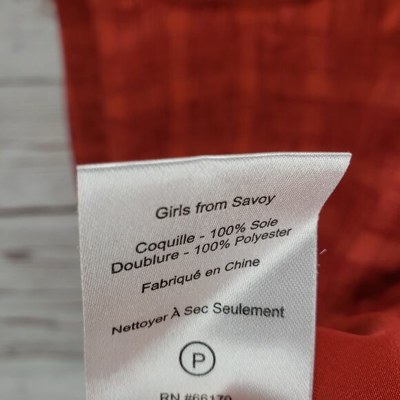 Anthropologie New Girl From Savoy Red Goji Plaid Cut Out Silk Dress Size 6 - Picture 7 of 16